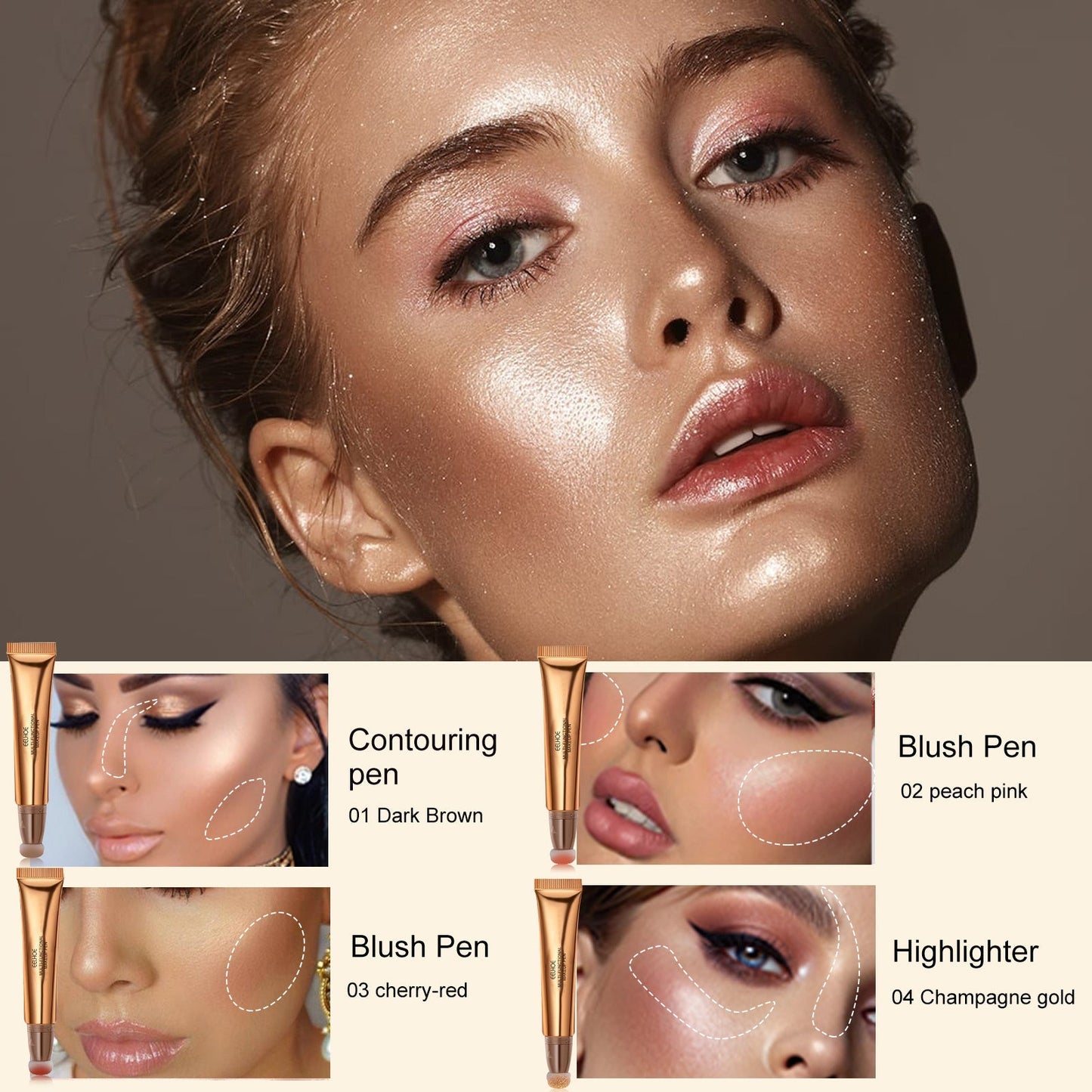 EELHOE 4-in-1 Makeup Pen — Highlight, Contour, Blush & Glow Stick