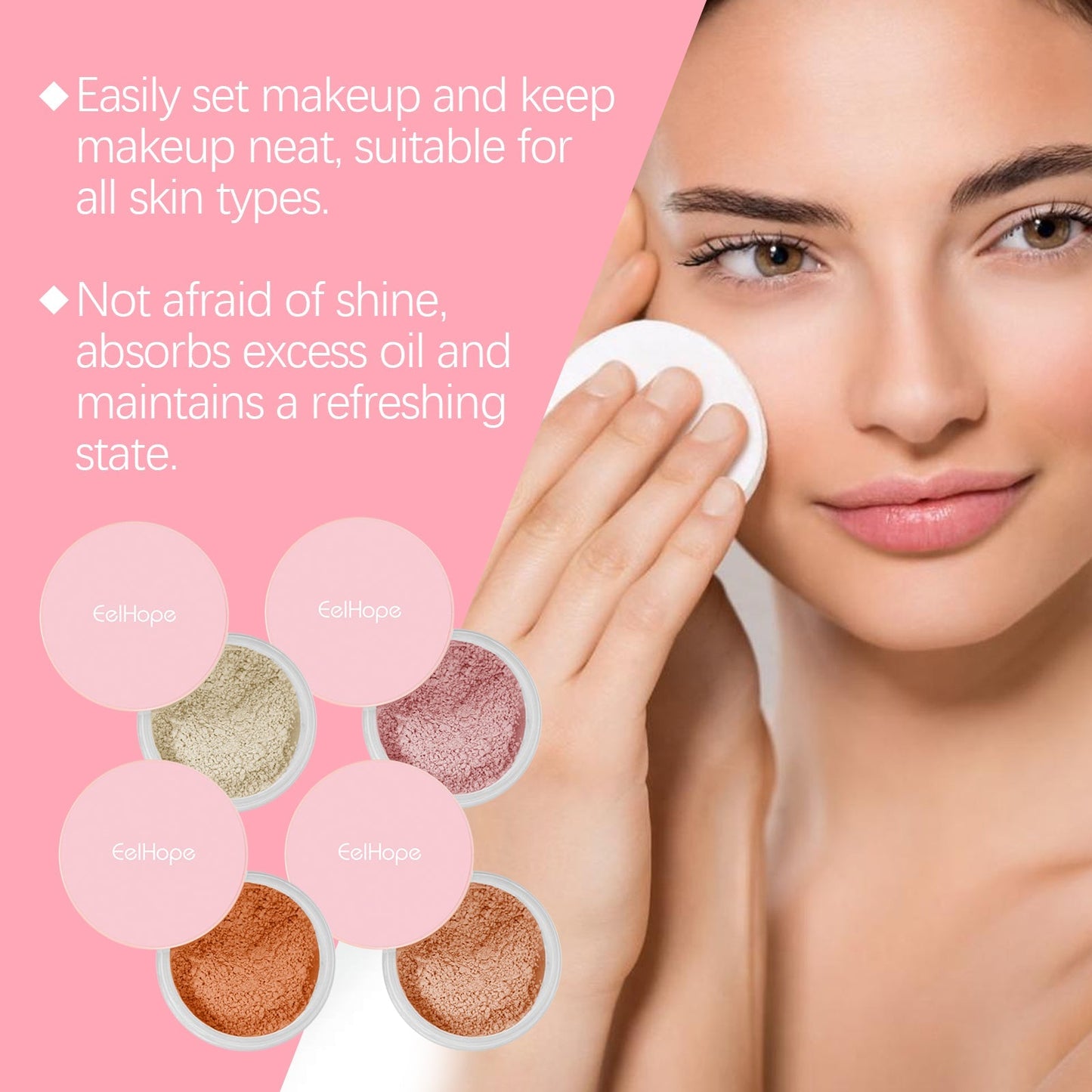 EELHOE Beige Setting Powder with Brush — Matte Finish, Breathable & Long-Lasting Loose Powder