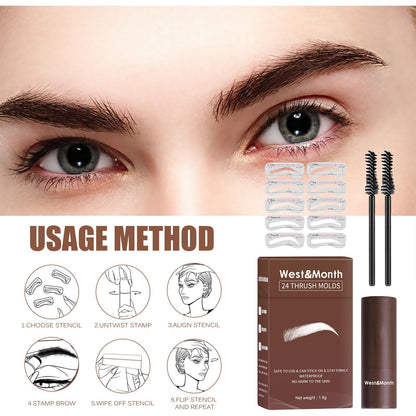 West&month 24-Shape Eyebrow Stencil Kit — Lazy Brow Stamp Powder Set, Waterproof & Smudge-Proof