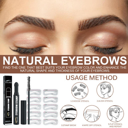 EELHOE Waterproof Eyebrow Pencil Kit — Natural Hairline Brow Stamp Pen with Stencil Card & Brush