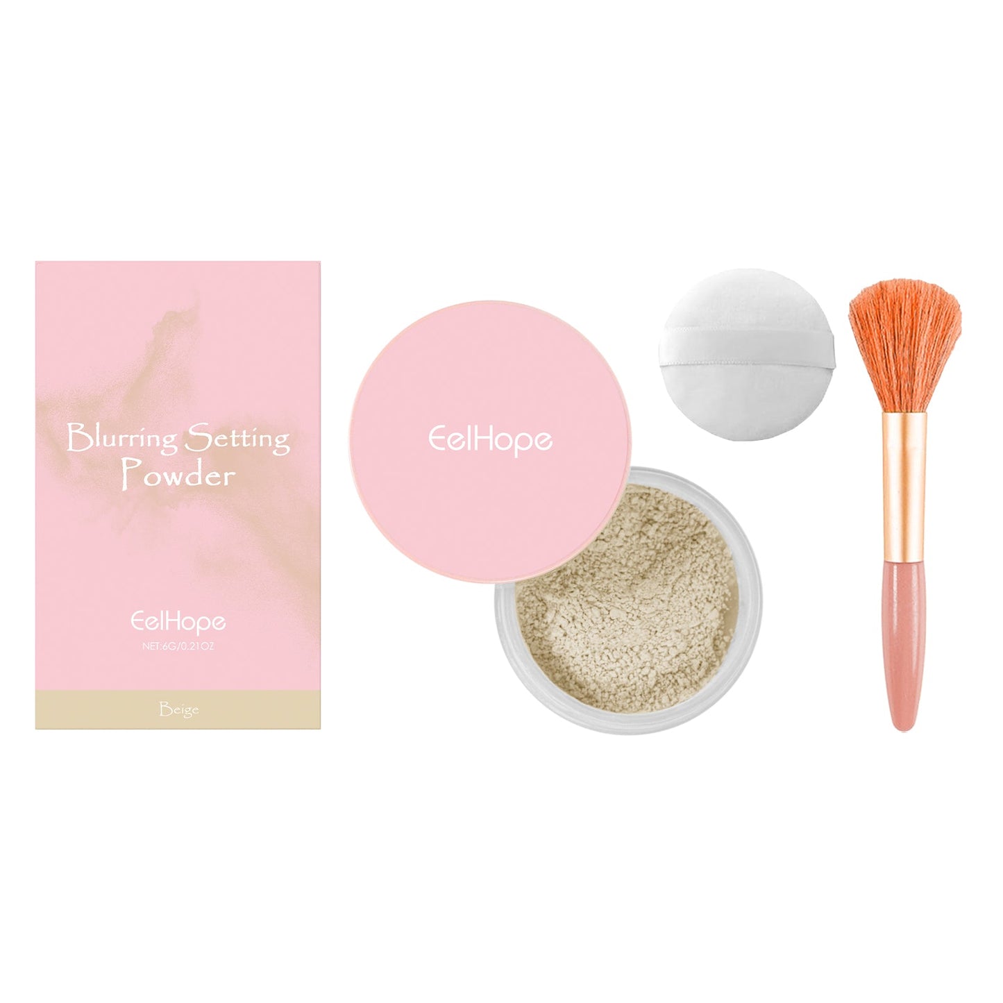 EELHOE Beige Setting Powder with Brush — Matte Finish, Breathable & Long-Lasting Loose Powder