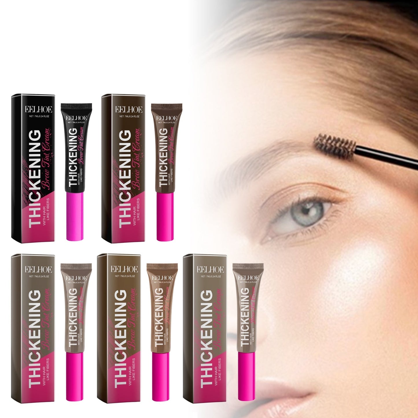 EELHOE Fiber Eyebrow Dye — Waterproof Natural 3D Brow Color with Hyaluronic Acid & Avocado Oil, 5 Shades