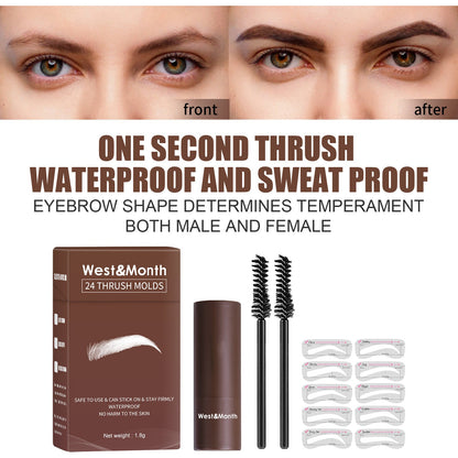 West&month 24-Shape Eyebrow Stencil Kit — Lazy Brow Stamp Powder Set, Waterproof & Smudge-Proof